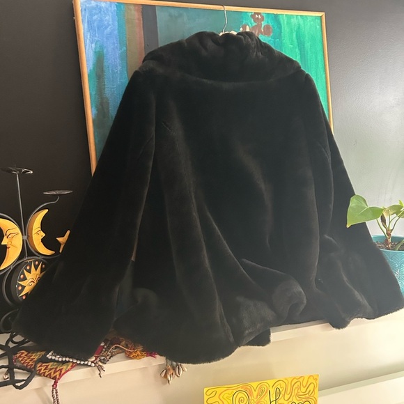 Pizazz Vintage Luxurious Black Faux Fur Pea Coat M - Picture 10 of 16